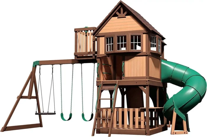 Backyard Discovery Skyfort III Cedar Swing Set w/ Tube Slide – DIY - Image 1