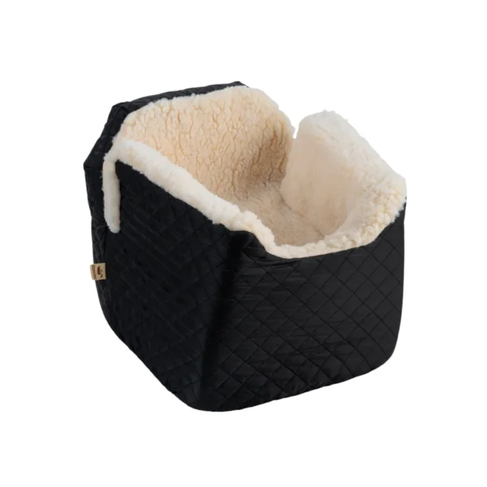 Cozy Sherpa-Lined Pet Car Booster Seat – Quilted Travel Bed for Small Dogs & Cats (Black) - Image 1