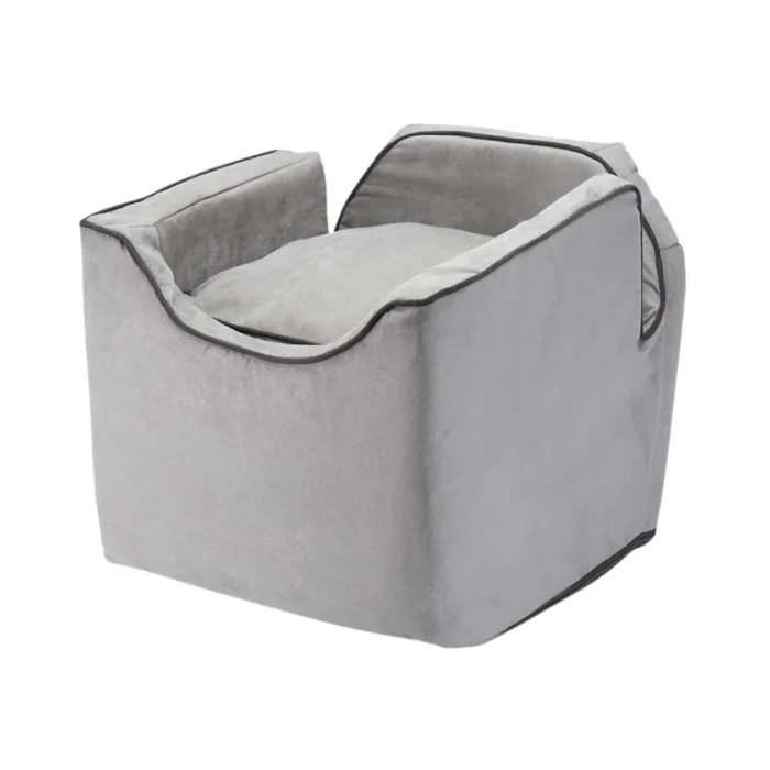Deluxe Grey Plush Pet Car Booster Seat – Soft Elevated Travel Bed for Small Dogs & Cats - Image 1