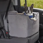 Deluxe Grey Plush Pet Car Booster Seat – Soft Elevated Travel Bed for Small Dogs & Cats - Image 2