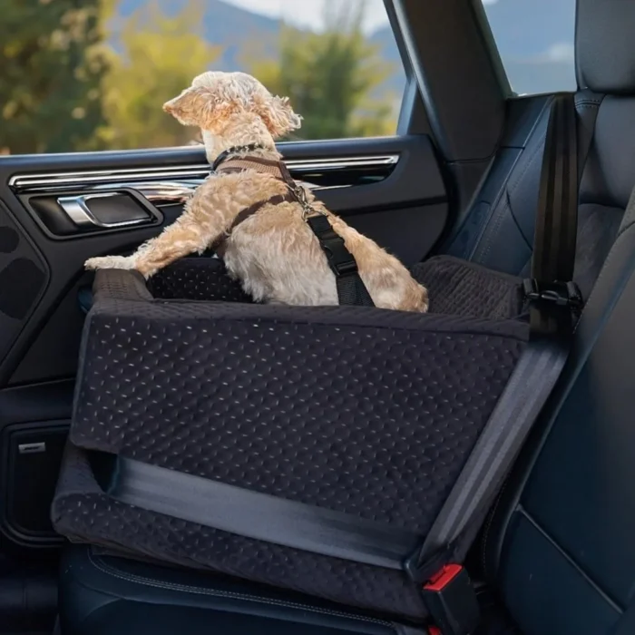 Luxury Elevated Pet Car Seat – Soft Booster Seat for Small Dogs & Cats (Black) - Image 2