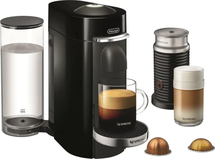 De’Longhi – Nespresso Vertuo Plus Deluxe Coffee and Espresso Maker by De’Longhi, Piano Black with Aeroccino Milk Frother – Piano Black - Image 1