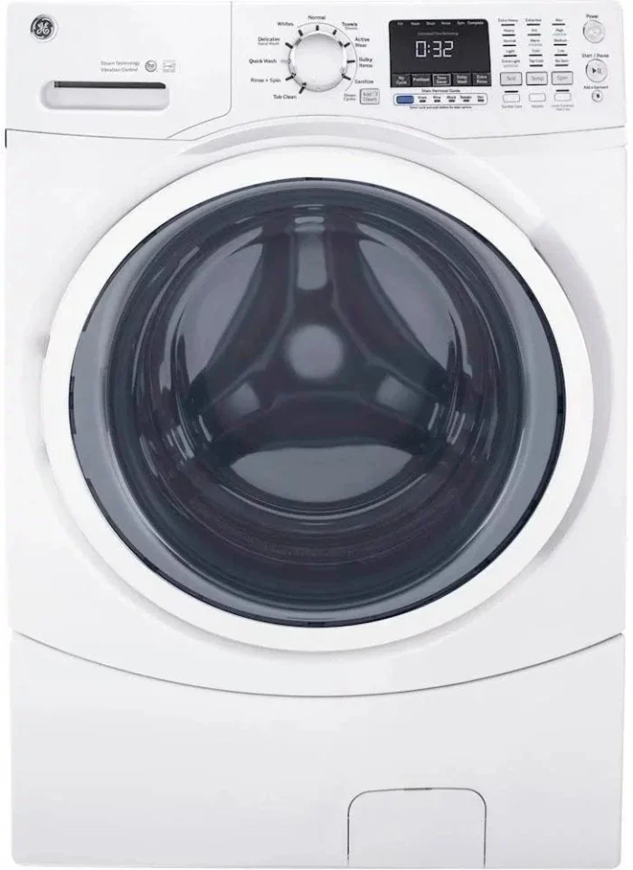 GE – 4.5 Cu. Ft. Stackable Front Load Washer – White - Image 1