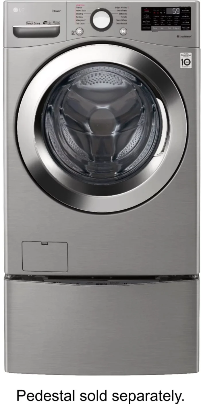 LG – 4.5 Cu. Ft. High-Efficiency Stackable Smart Front Load Washer with Steam and 6Motion Technology – Graphite steel - Image 1