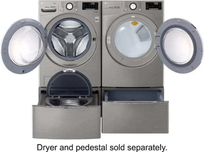 LG – 4.5 Cu. Ft. High-Efficiency Stackable Smart Front Load Washer with Steam and 6Motion Technology – Graphite steel - Image 2