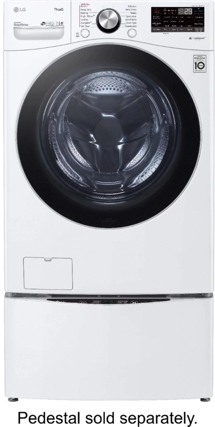 LG – 5.0 Cu. Ft. High-Efficiency Stackable Smart Front Load Washer with Steam and Built-In Intelligence – White - Image 7