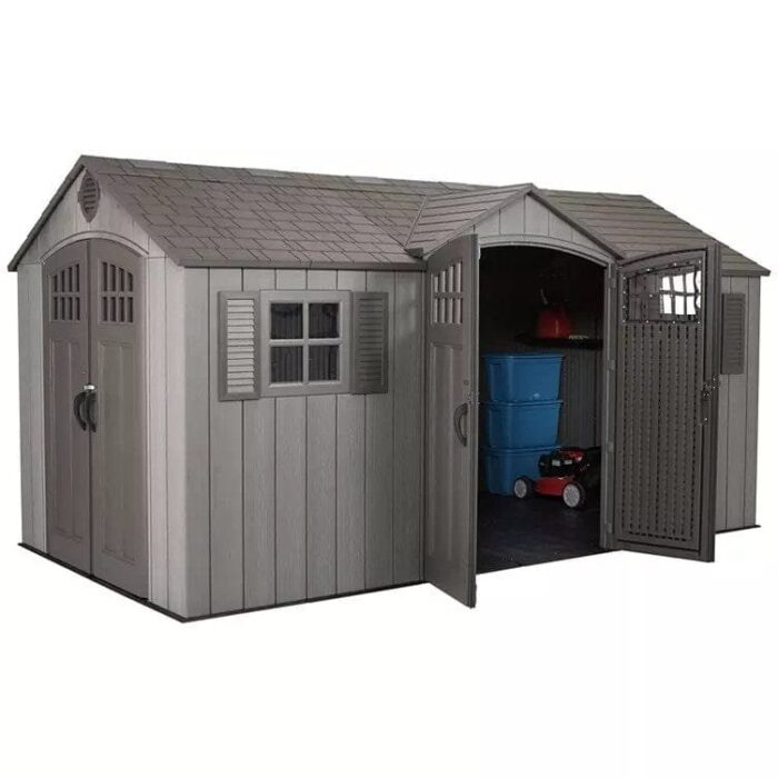 Lifetime 15′ x 8′ Rough Cut Dual-Entry Outdoor Storage Shed - Image 1