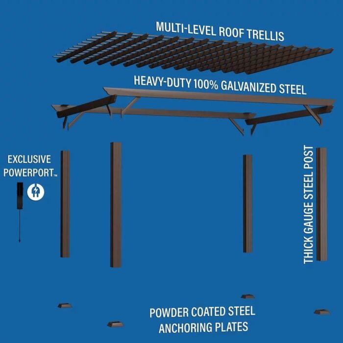 16×12 ashford traditional steel pergola with sail shade soft canopy - Image 7