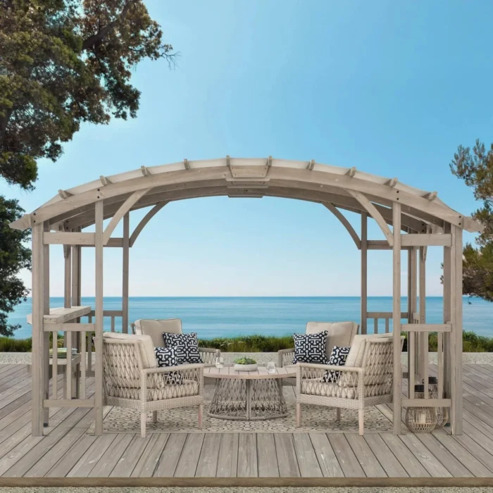 SummerCove 10 ft. x 14 ft. Light Gray Cedar Frame Arched Pergola with Shelves - Image 1