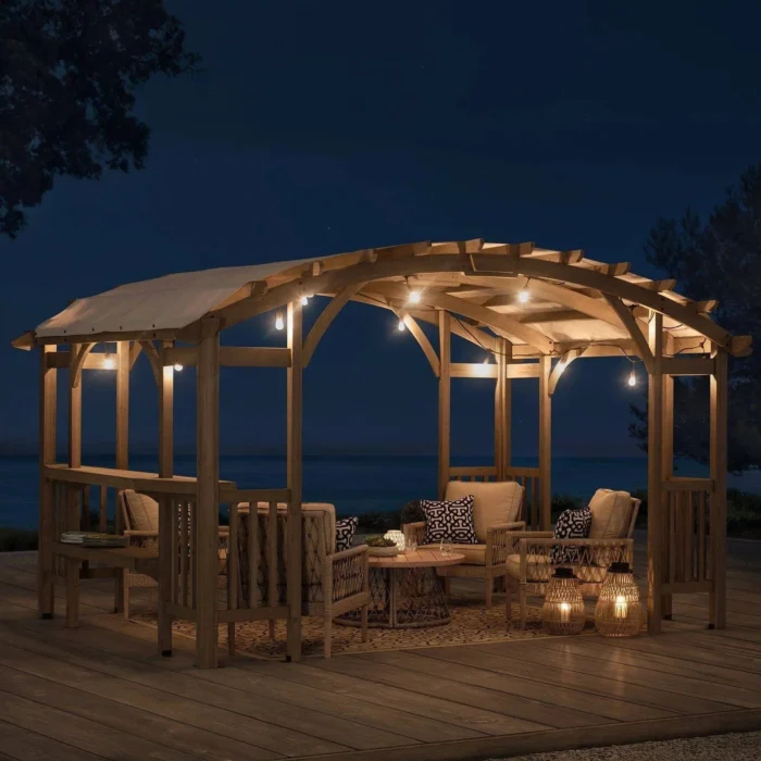 SummerCove 10 ft. x 14 ft. Light Gray Cedar Frame Arched Pergola with Shelves - Image 2