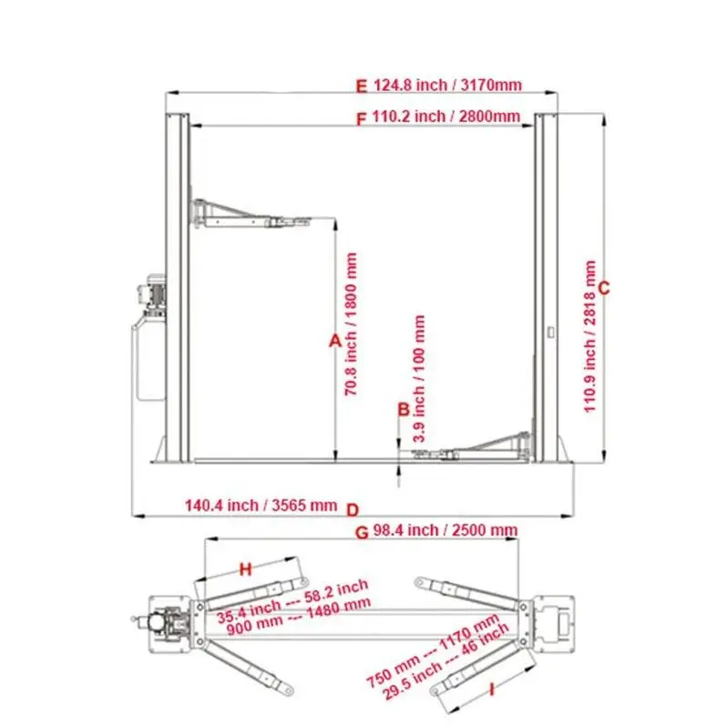 KATOOL KT-H105 Two Post Vehicle Lift 10,000 lbs Capacity - Image 3